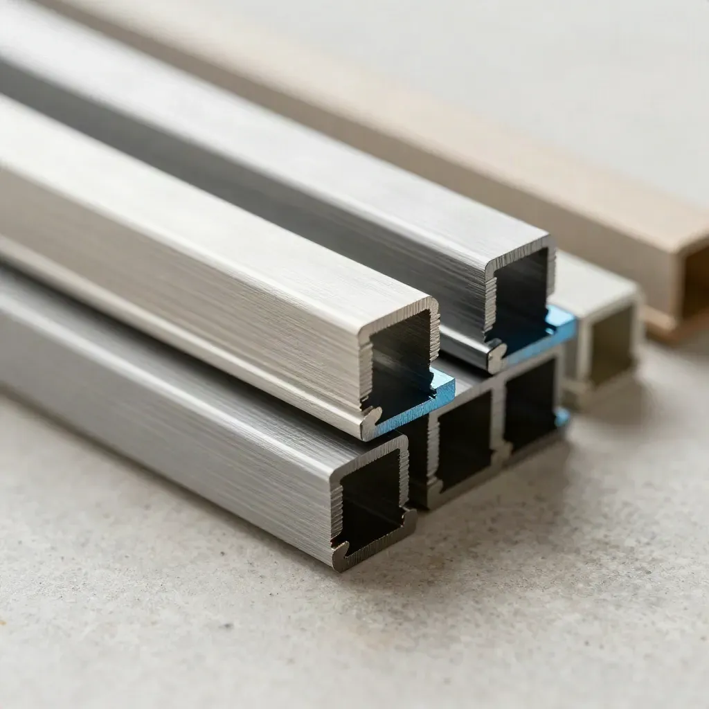 Macro of aluminum rails and steel brackets clicking together on limestone.
